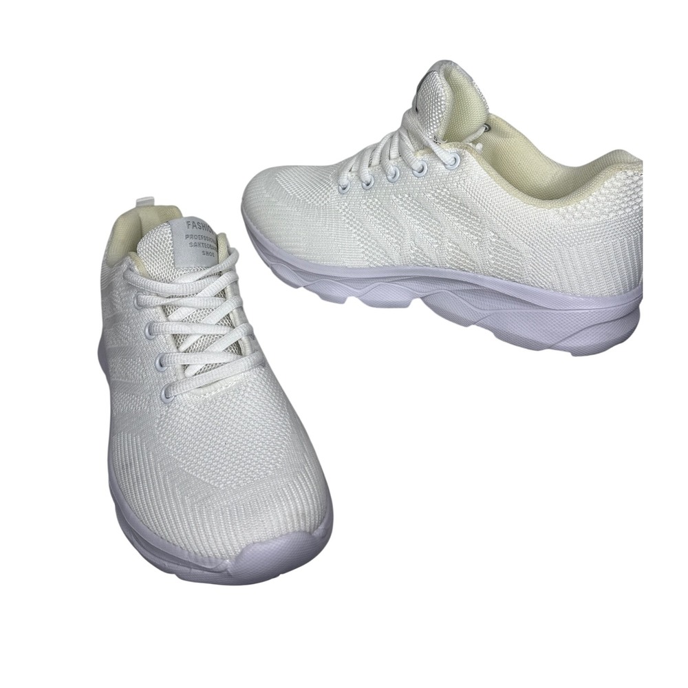 Fashion Sneaker Womens 38 White Mesh Knit Athletic Walking Gym Trainer Shoe